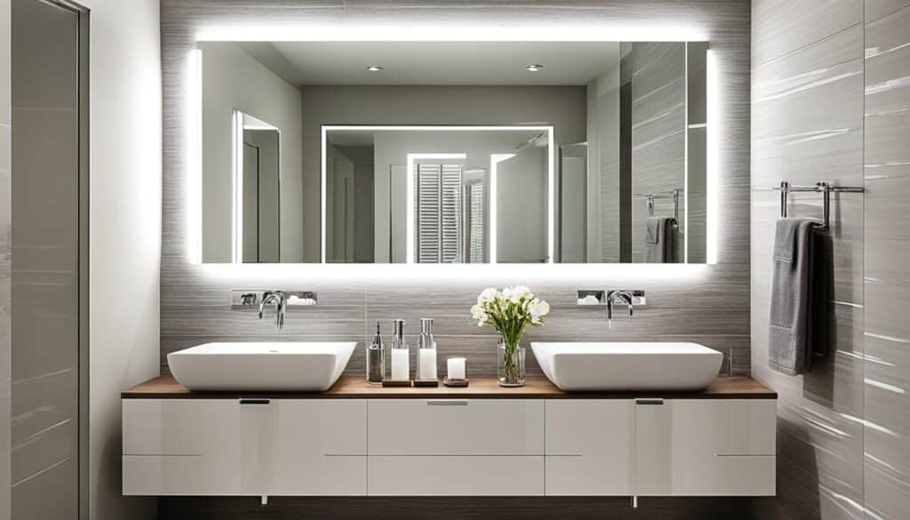 floor-to-ceiling mirrors in small bathroom