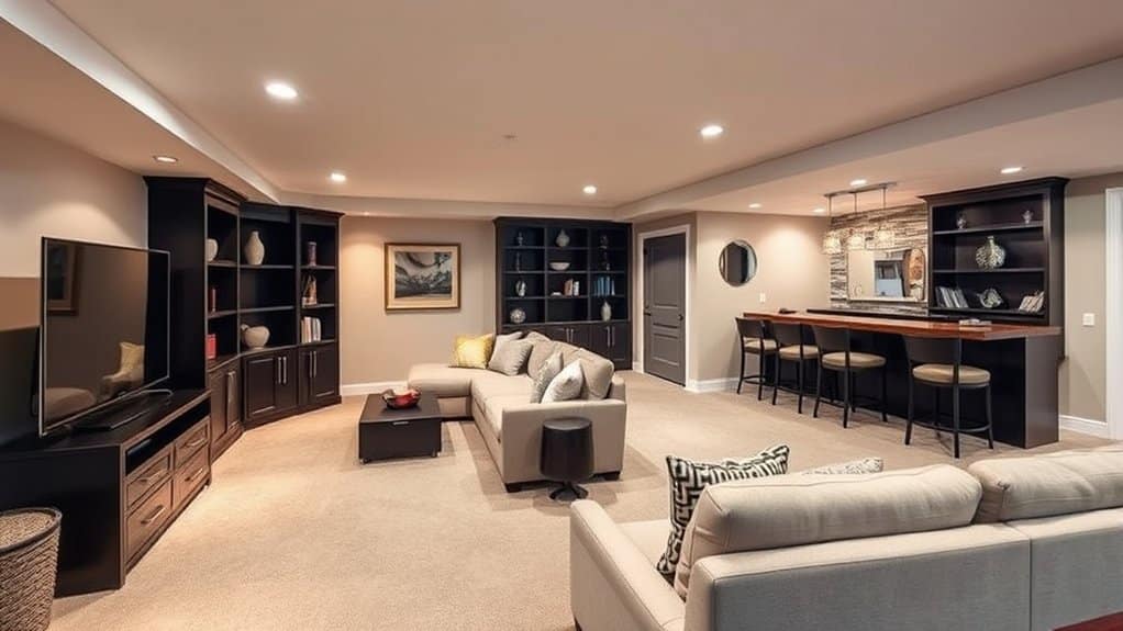 transformative basement living area